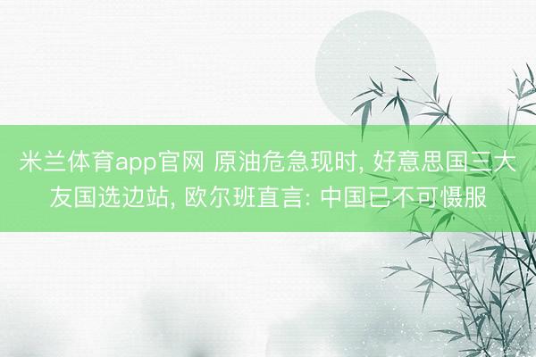 米兰体育app官网 原油危急现时, 好意思国三大友国选边站, 欧尔班直言: 中国已不可慑服